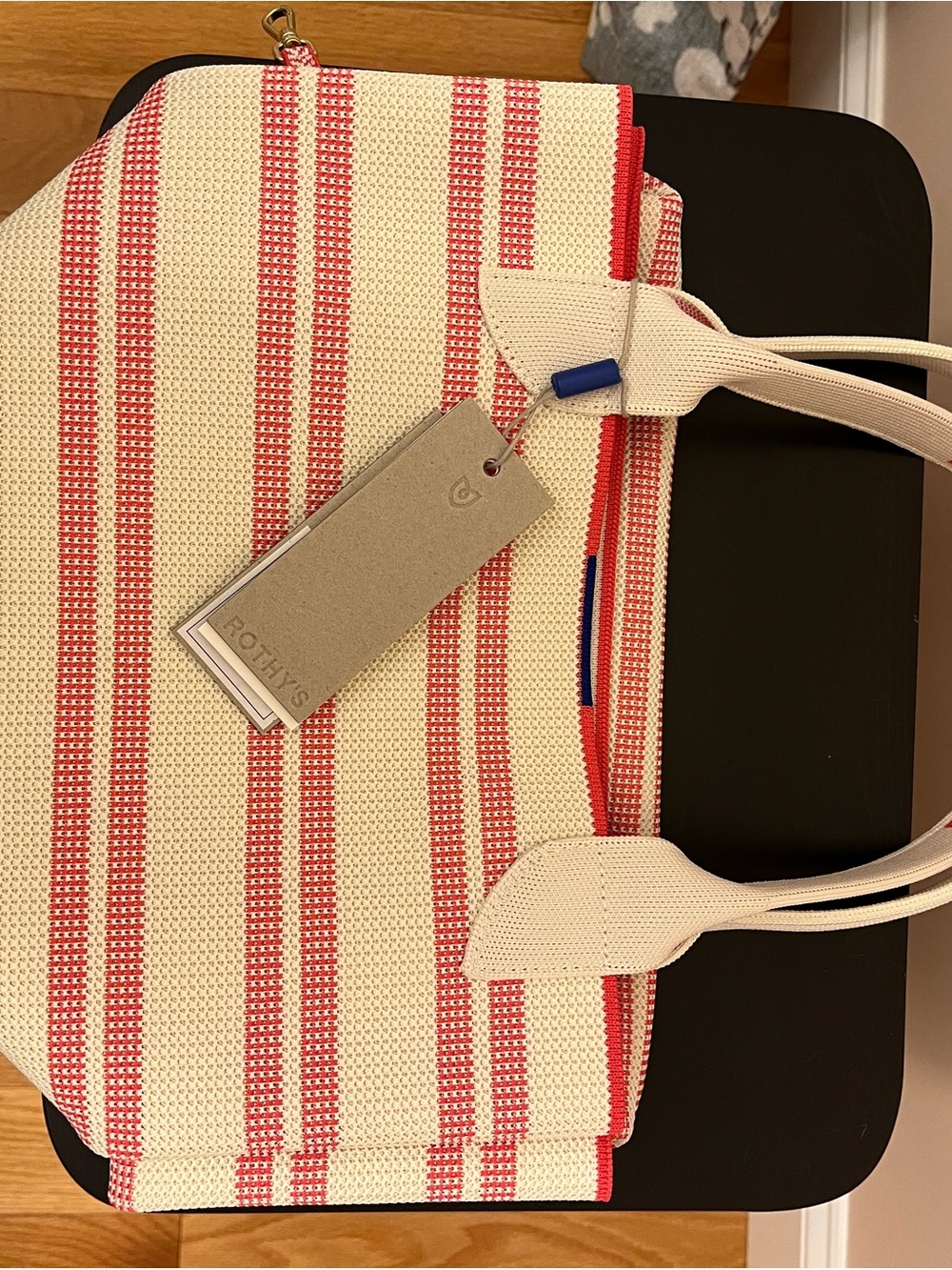 Rothy's Striped Lightweight Knit Tote Bag - Coral and Cream - Picture 4 of 7